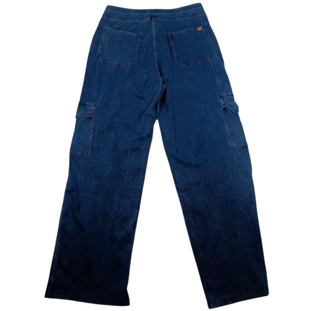 Halara Jeans Womens 14 Blue High Rise Straight Cargo Elastic Waist Stretch Denim